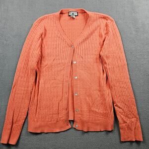 Caribbean Joe Cable Knit Sweater Cardigan Womens L Coral Pink Button Up